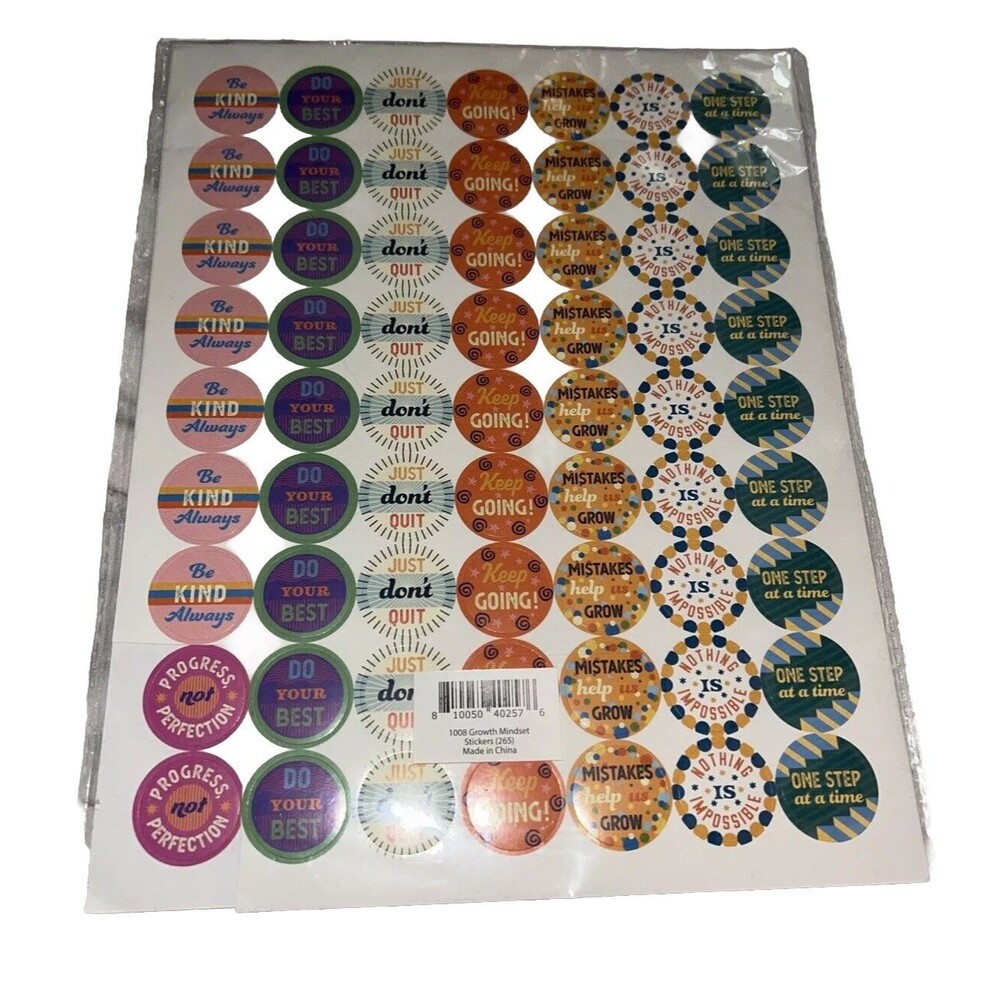 15 Pages Of  Growth Mindset Affirmation Round Multicolor Stickers (963)